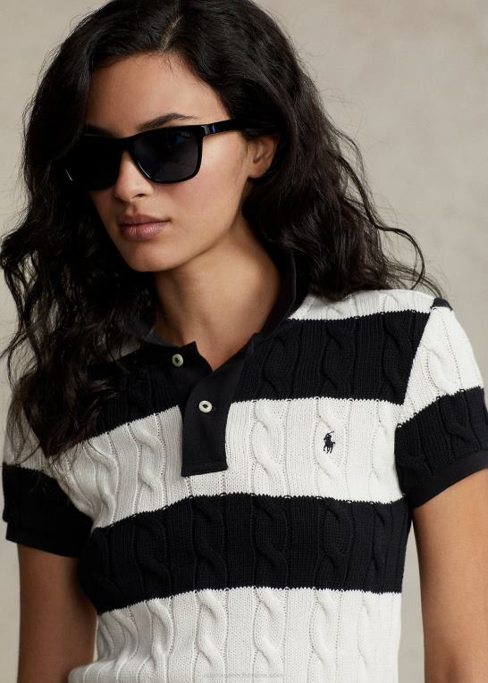 creme/sort Kvinder Ralph Lauren slim fit kabelstrikket poloshirt Z426B2928