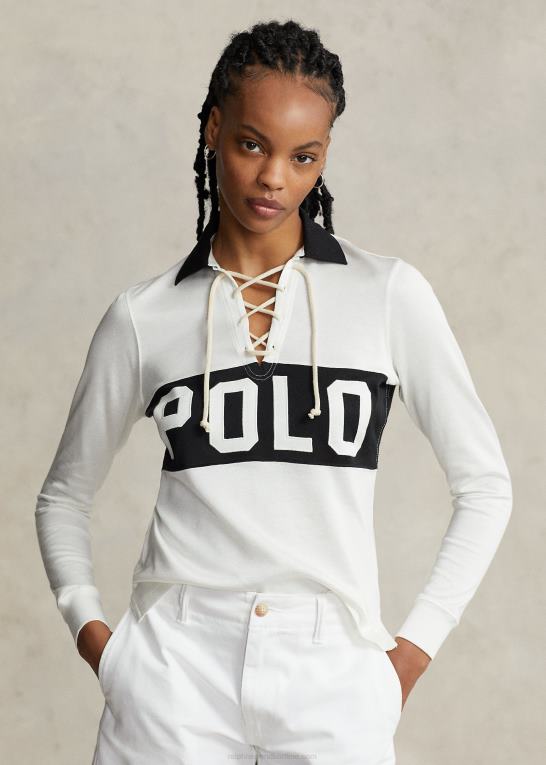 dækvask hvid Kvinder Ralph Lauren poloshirt i jersey med snørebånd med logo Z426B2985