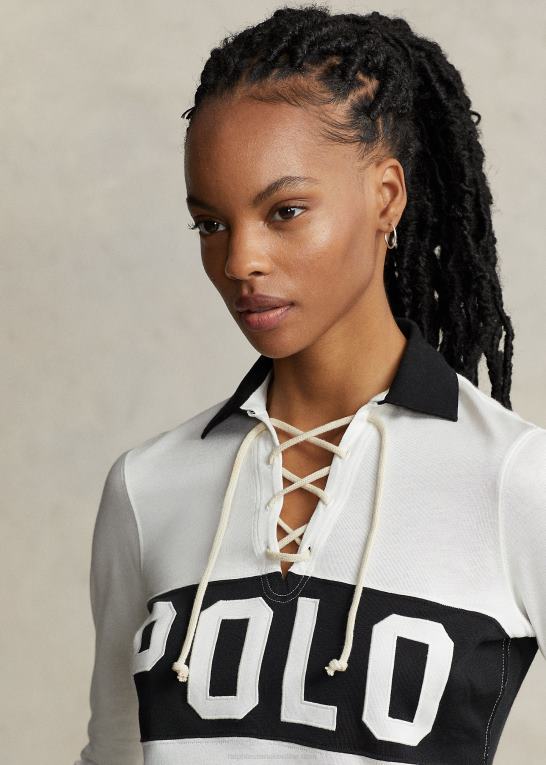 dækvask hvid Kvinder Ralph Lauren poloshirt i jersey med snørebånd med logo Z426B2985