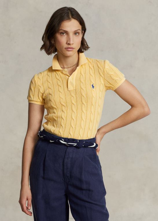 falde gul Kvinder Ralph Lauren slim fit kabelstrikket poloshirt Z426B3020