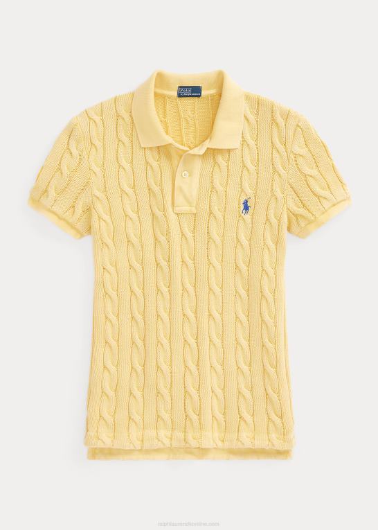 falde gul Kvinder Ralph Lauren slim fit kabelstrikket poloshirt Z426B3020