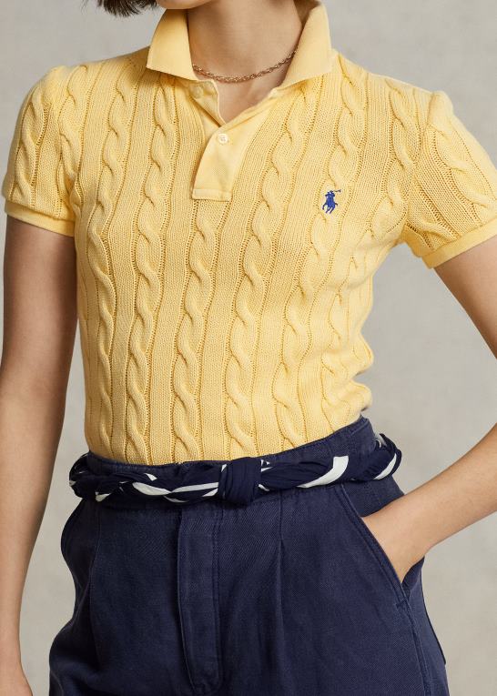 falde gul Kvinder Ralph Lauren slim fit kabelstrikket poloshirt Z426B3020