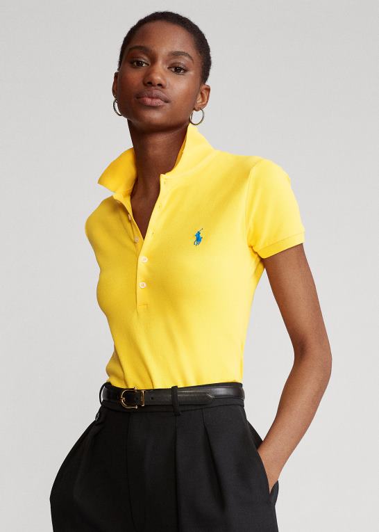 gulfinnet Kvinder Ralph Lauren slim fit stretch poloshirt Z426B3253