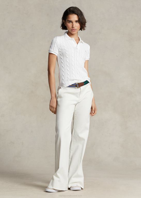hvid Kvinder Ralph Lauren slim fit kabelstrikket poloshirt Z426B3025