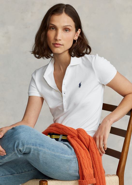 hvid Kvinder Ralph Lauren slim fit stretch poloshirt Z426B3271