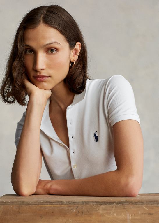 hvid Kvinder Ralph Lauren slim fit stretch poloshirt Z426B3271