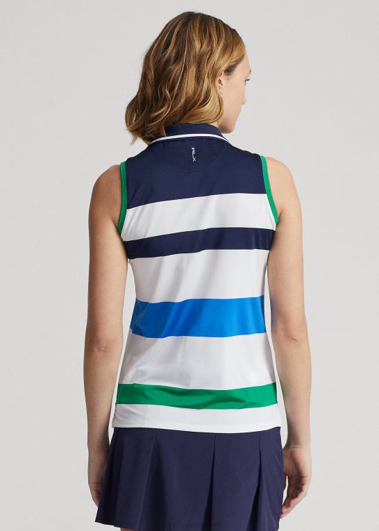 hvid/marine/spa royal Kvinder Ralph Lauren skræddersyet pasform ærmeløs poloshirt Z426B3704