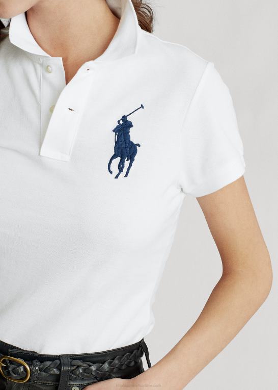 hvid/marineblå Kvinder Ralph Lauren skinny fit stor pony poloshirt Z426B9495