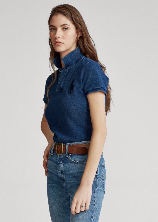 mørk indigo Kvinder Ralph Lauren skinny fit stor pony poloshirt Z426B4764