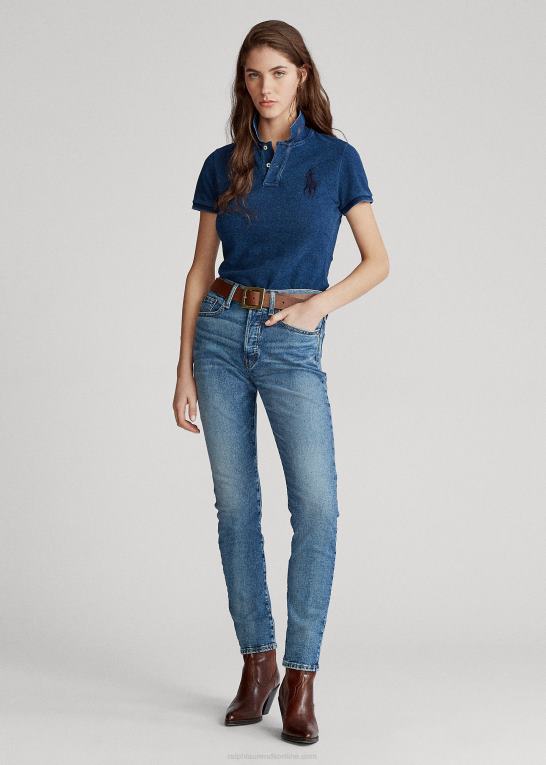 mørk indigo Kvinder Ralph Lauren skinny fit stor pony poloshirt Z426B4764