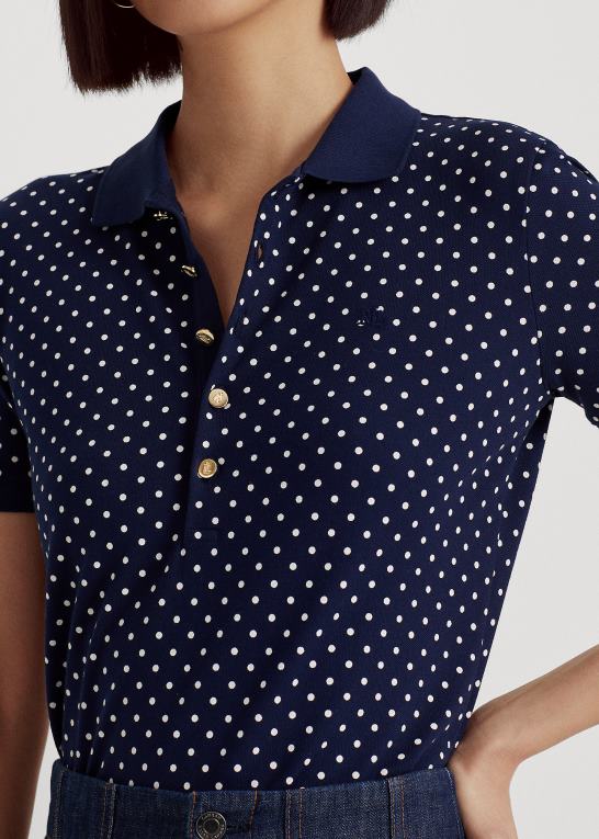 marineblå/creme Kvinder Ralph Lauren polkaprikket piqué poloshirt Z426B4009