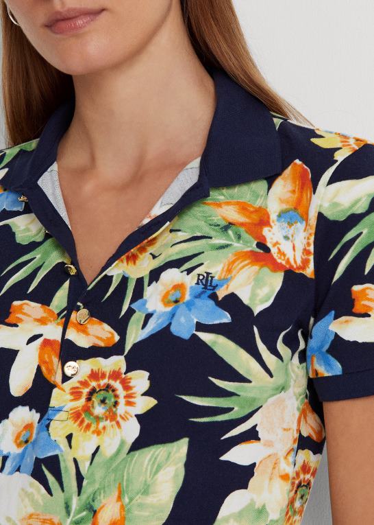 marineblå multi Kvinder Ralph Lauren blomstret pique poloshirt Z426B9572