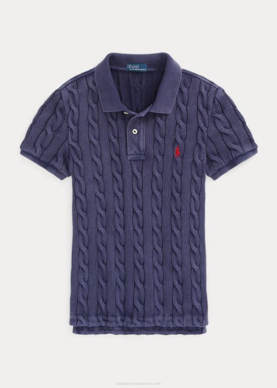 newport flåde Kvinder Ralph Lauren slim fit kabelstrikket poloshirt Z426B3024
