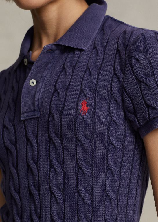 newport flåde Kvinder Ralph Lauren slim fit kabelstrikket poloshirt Z426B3024