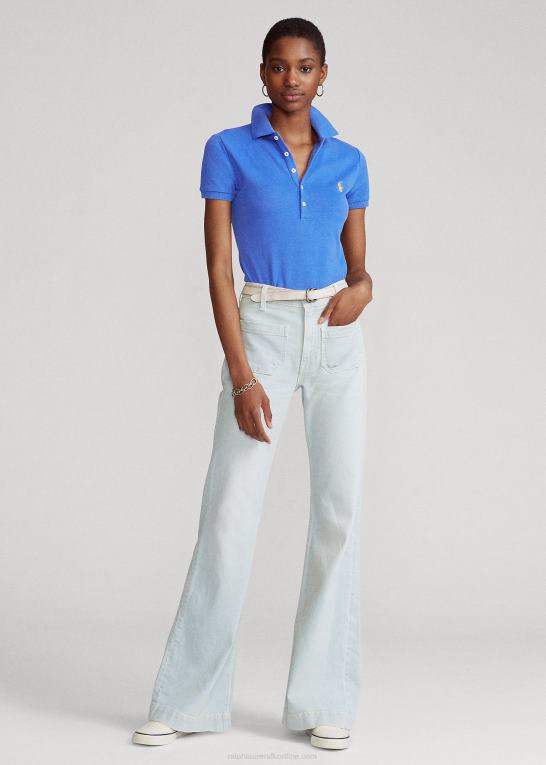 ny iris blå Kvinder Ralph Lauren slim fit stretch poloshirt Z426B3263