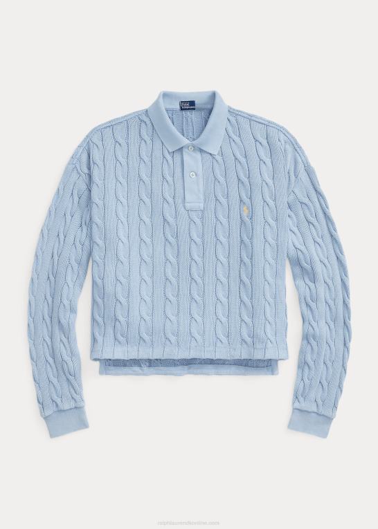 pudder blå Kvinder Ralph Lauren kabel bomuld poloshirt Z426B3174