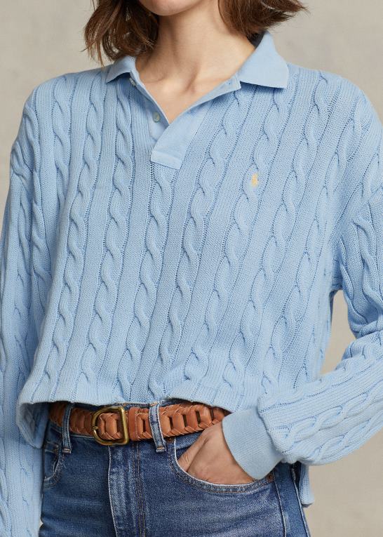 pudder blå Kvinder Ralph Lauren kabel bomuld poloshirt Z426B3174
