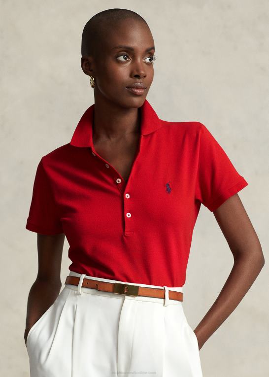 rød/marineblå Kvinder Ralph Lauren slim fit stretch poloshirt Z426B3248