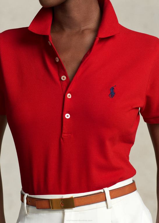 rød/marineblå Kvinder Ralph Lauren slim fit stretch poloshirt Z426B3248