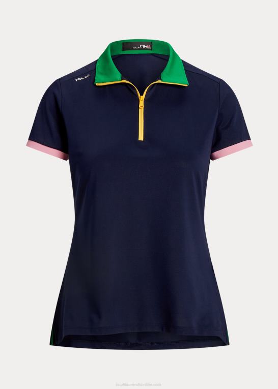 raffineret marine/cruisegrøn Kvinder Ralph Lauren skræddersyet pasform piquéskjorte med kvart lynlås Z426B9383