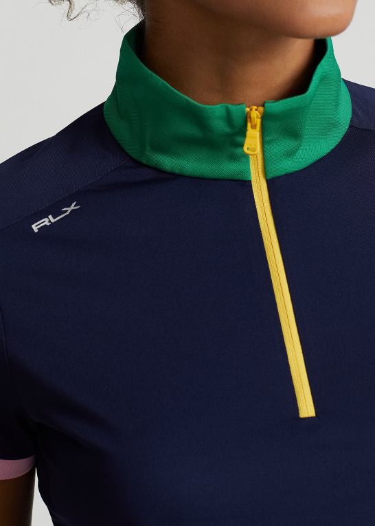 raffineret marine/cruisegrøn Kvinder Ralph Lauren skræddersyet pasform piquéskjorte med kvart lynlås Z426B9383