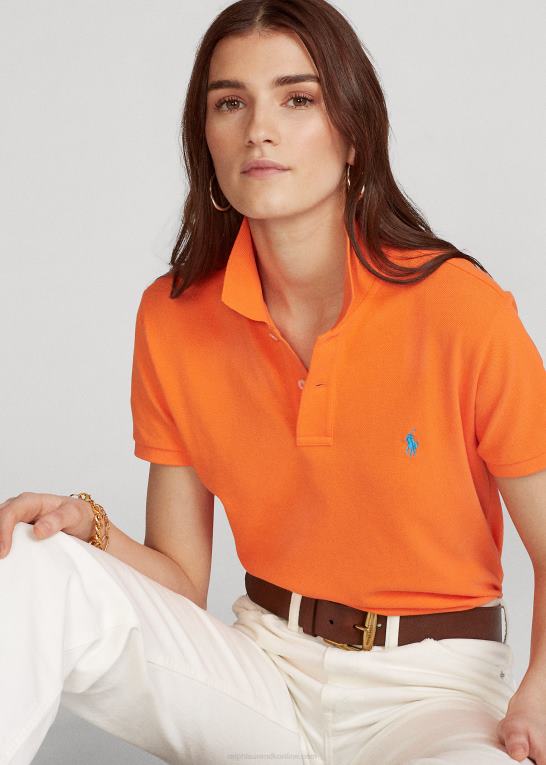resort orange Kvinder Ralph Lauren klassisk pasform mesh poloshirt Z426B9218