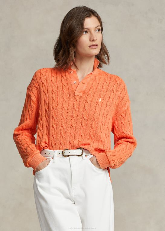 solnedgangshimmel Kvinder Ralph Lauren kabel bomuld poloshirt Z426B3175