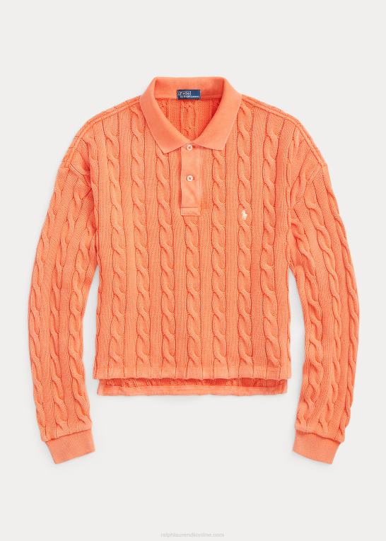 solnedgangshimmel Kvinder Ralph Lauren kabel bomuld poloshirt Z426B3175