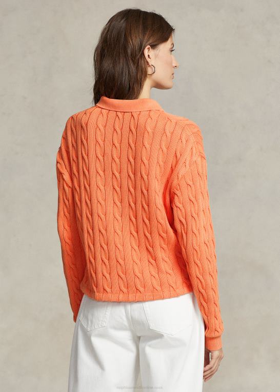 solnedgangshimmel Kvinder Ralph Lauren kabel bomuld poloshirt Z426B3175