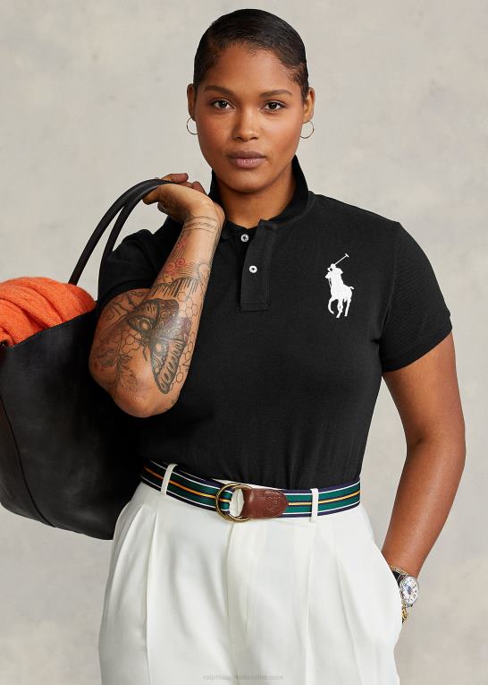 sort Kvinder Ralph Lauren skinny fit stor pony poloshirt Z426B4763