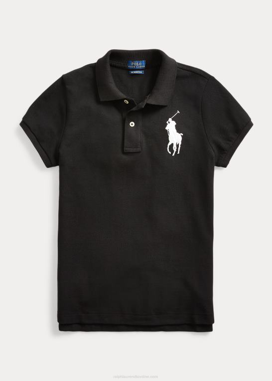 sort Kvinder Ralph Lauren skinny fit stor pony poloshirt Z426B4763