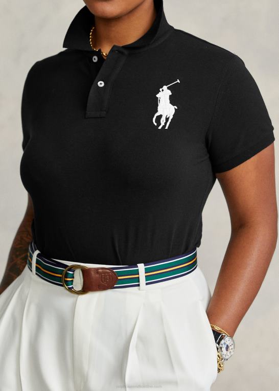 sort Kvinder Ralph Lauren skinny fit stor pony poloshirt Z426B4763