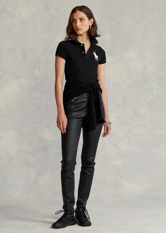 sort Kvinder Ralph Lauren skinny fit stor pony poloshirt Z426B4763
