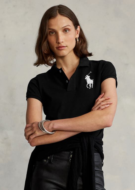 sort Kvinder Ralph Lauren skinny fit stor pony poloshirt Z426B4763