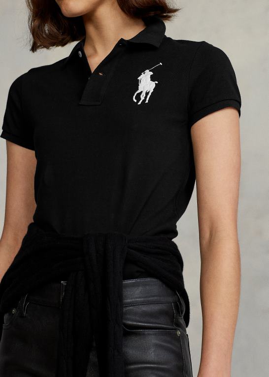 sort Kvinder Ralph Lauren skinny fit stor pony poloshirt Z426B4763