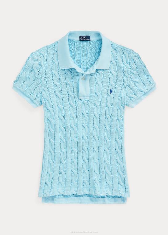 turkis nova Kvinder Ralph Lauren slim fit kabelstrikket poloshirt Z426B3022