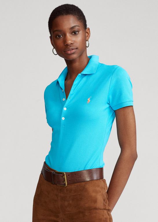 vig blå Kvinder Ralph Lauren slim fit stretch poloshirt Z426B3262
