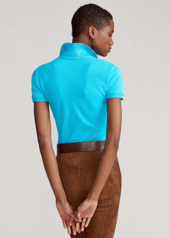 vig blå Kvinder Ralph Lauren slim fit stretch poloshirt Z426B3262