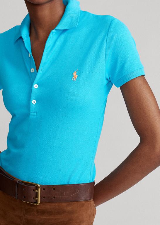 vig blå Kvinder Ralph Lauren slim fit stretch poloshirt Z426B3262