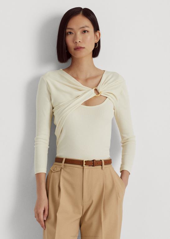 mascarpone creme Kvinder Ralph Lauren ring-front ribstrikket top Z426B4031