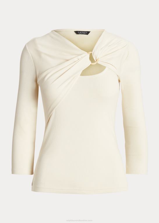 mascarpone creme Kvinder Ralph Lauren ring-front ribstrikket top Z426B4454