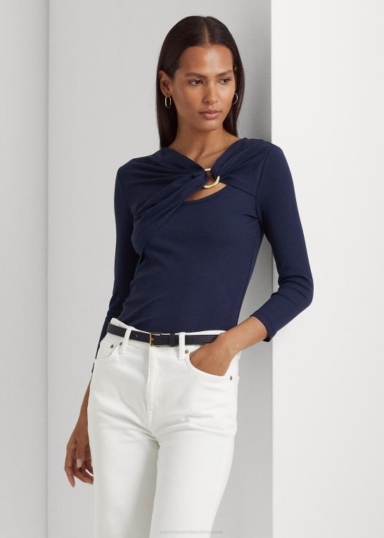 raffineret flåde Kvinder Ralph Lauren ring-front ribstrikket top Z426B4032