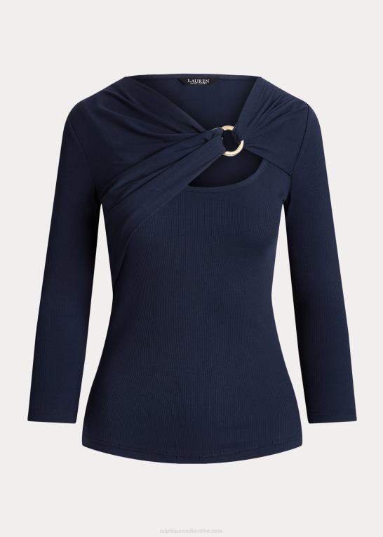 raffineret flåde Kvinder Ralph Lauren ring-front ribstrikket top Z426B4032