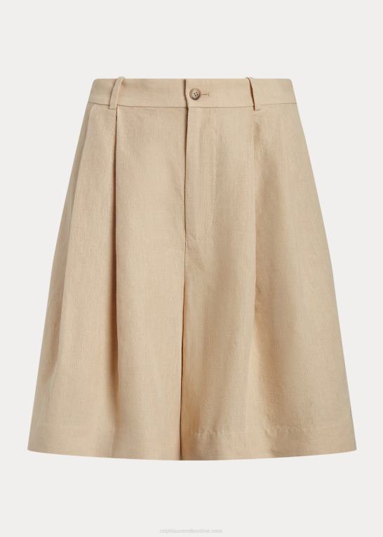 grundlæggende sand Kvinder Ralph Lauren afslappet pasform lang plisseret linned kort Z426B2917
