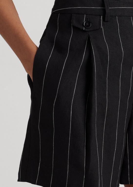 sort/creme Kvinder Ralph Lauren nålestribet plisseret hør kort Z426B3879