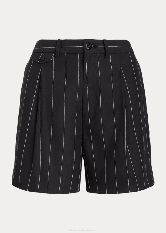 sort/creme Kvinder Ralph Lauren nålestribet plisseret hør kort Z426B4362