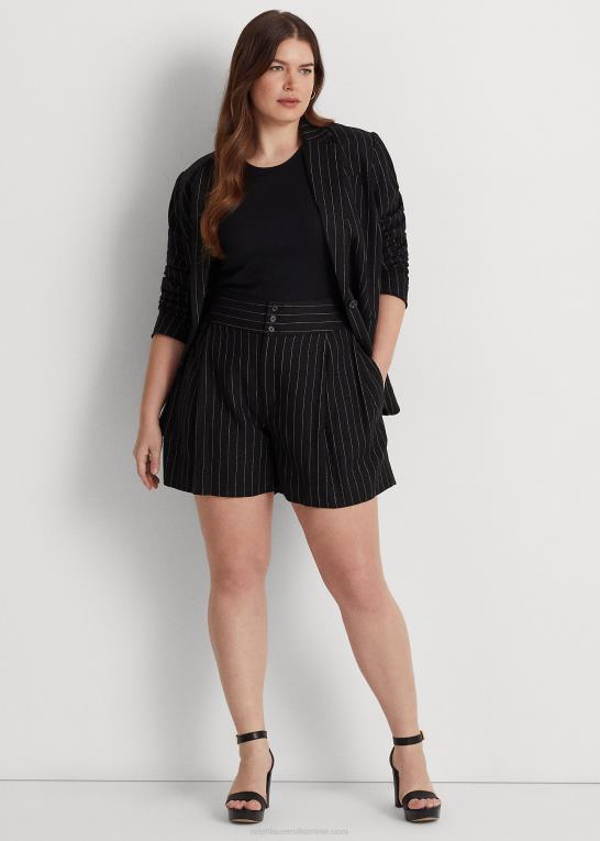 sort/creme Kvinder Ralph Lauren nålestribet plisseret hør kort Z426B4569