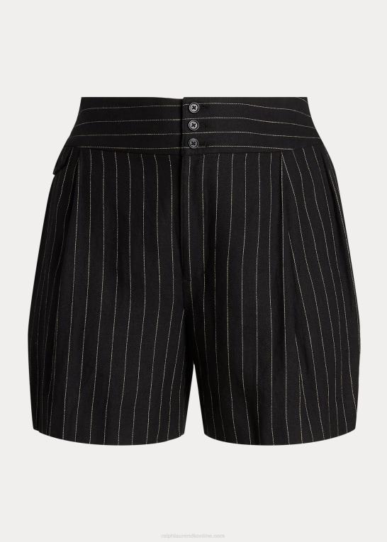 sort/creme Kvinder Ralph Lauren nålestribet plisseret hør kort Z426B4569