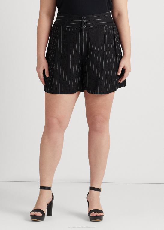 sort/creme Kvinder Ralph Lauren nålestribet plisseret hør kort Z426B4569