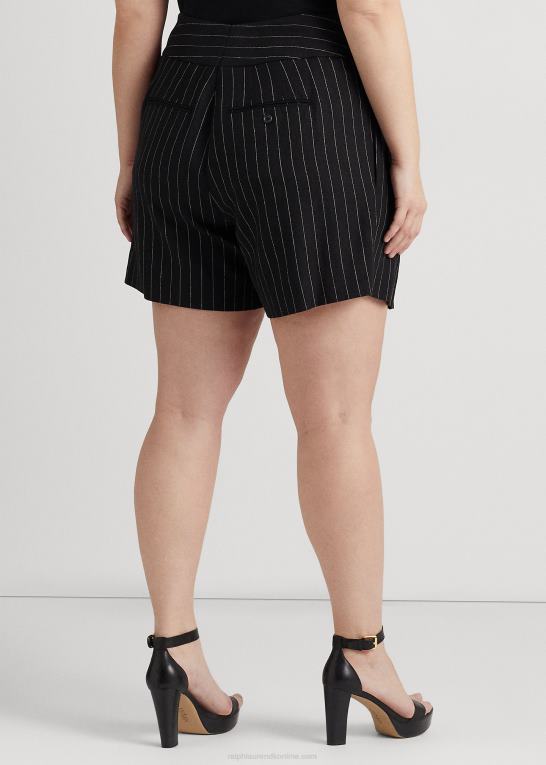sort/creme Kvinder Ralph Lauren nålestribet plisseret hør kort Z426B4569